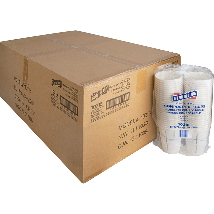 Genuine Joe 12 oz Eco-friendly Paper Cups 12 fl oz - White - Paper - 50/Pack - 20 / Carton (GJO10215CT)