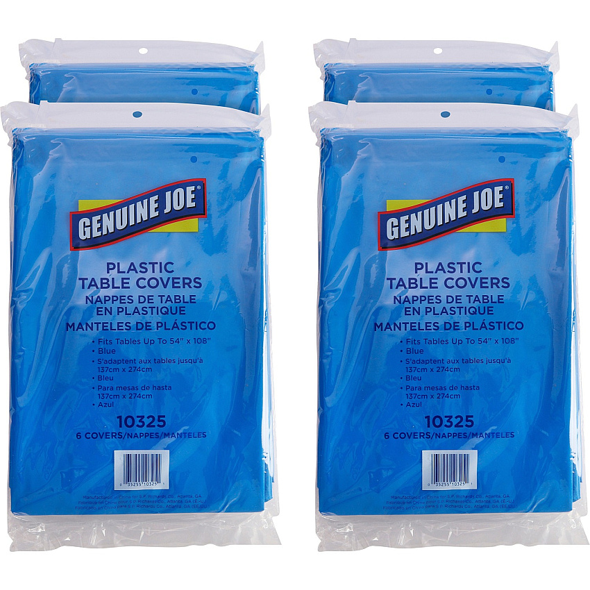 Genuine Joe Plastic Rectangular Table Covers 108" Length x 54" Width - Plastic - Blue - 6/Pack - 4 / Carton (GJO10325CT)