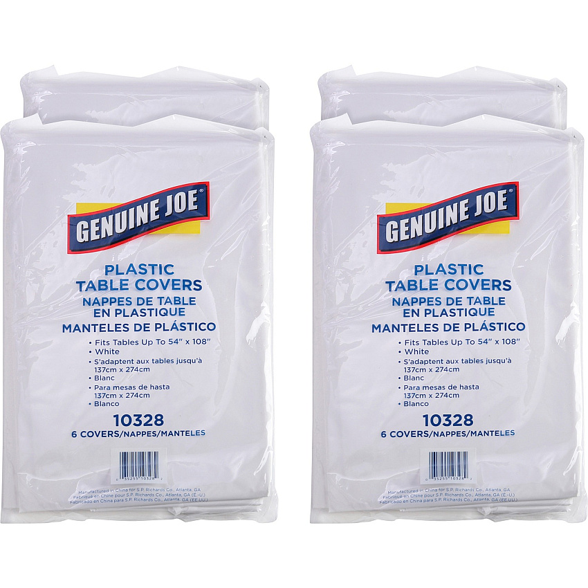 Genuine Joe Plastic Rectangular Table Covers 108" Length x 54" Width - Plastic - White - 6/Pack - 4 / Carton (GJO10328CT)