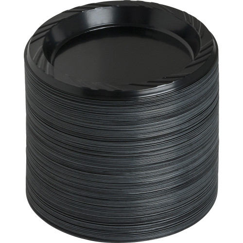 Genuine Joe Round Plastic Black Plates (10427CT)
