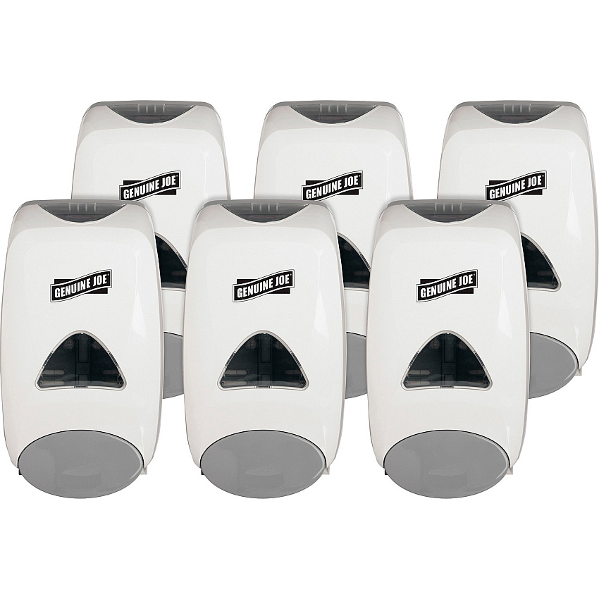 Genuine Joe 1250 ml Foam Soap Dispenser Manual - 1.32 quart Capacity - Site Window, Soft Push, Sanitary-sealed, Refillable - White - 6 / Carton (GJO10495CT)