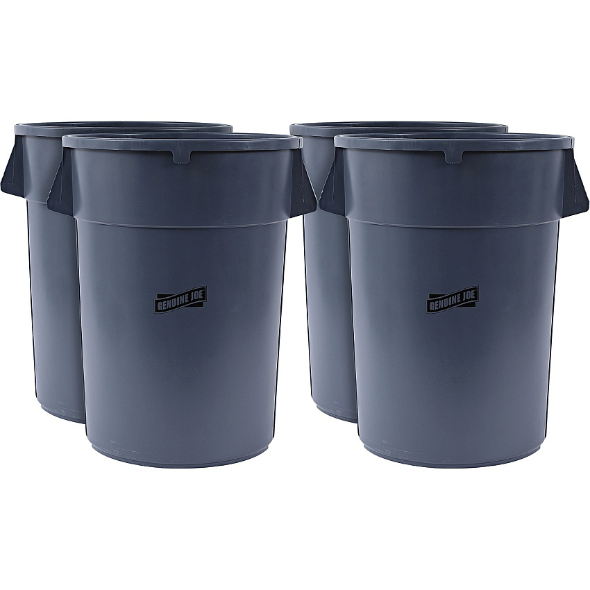 Genuine Joe 44-gallon Heavy-duty Trash Container 44 gal Capacity - Heavy Duty, Handle - 24" Height x 31.5" Width x 24" Depth - Gray - 4 / Carton (GJO11581CT)