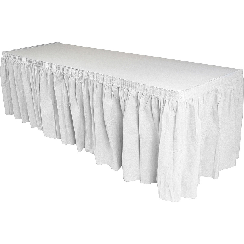 Genuine Joe Nonwoven Table Skirts 14 ft Length x 29" Width - Adhesive Backing - Polyester - White - 6 / Carton (GJO11915CT)
