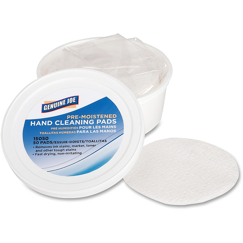 Genuine Joe Pre-moistened Hand Cleaning Pads 3" Roll Diameter - WhitePack - 50/Pack - 72 / Carton (GJO15050CT)
