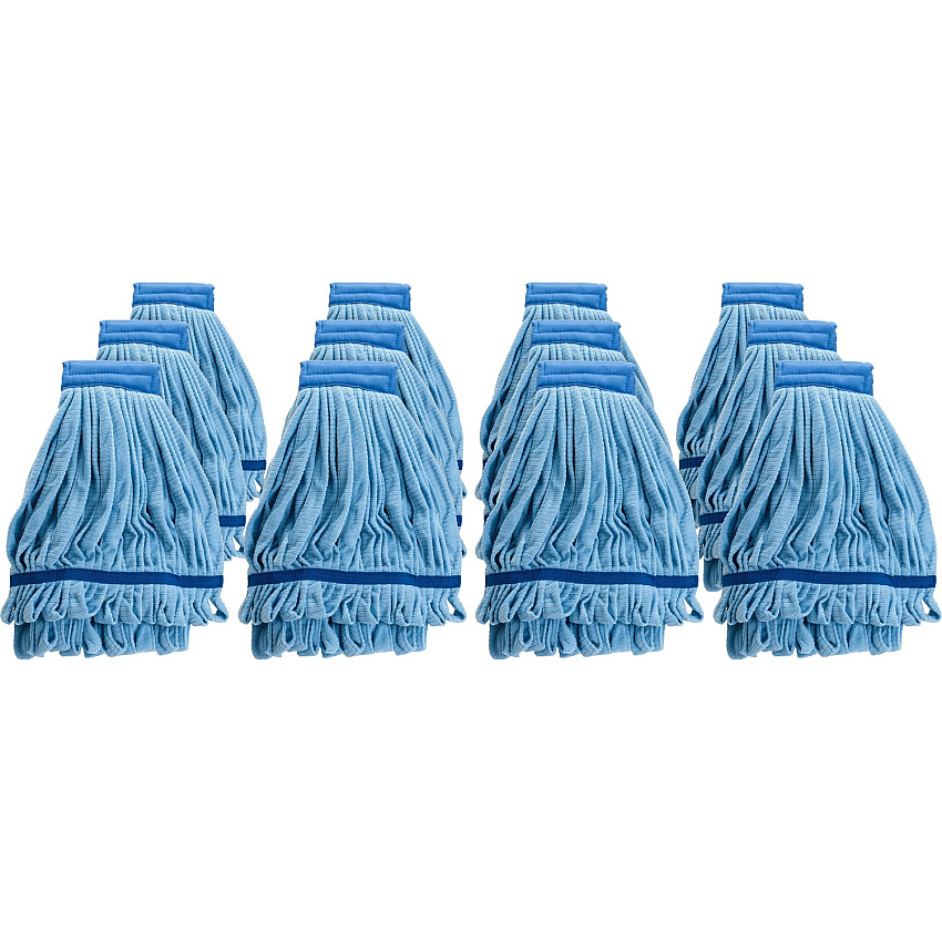 Genuine Joe Microfiber Wet Mophead Refill Large - Launderable, Absorption, Textured, Durable, Headband - MicroFiber - Blue - 12 / Carton (GJO47540CT)