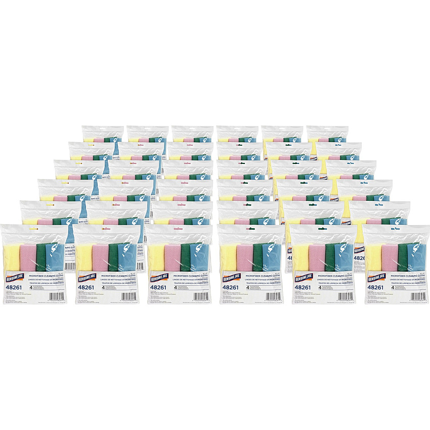 Genuine Joe Color-coded Microfiber Cleaning Cloths 16" Width x 16" Length - Assorted - MicroFiber - 4/Pack - 36 / Carton (GJO48261CT)