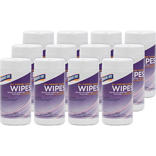 Genuine Joe All Purpose Cleaning Wipes 5.88" Length x 5.13" Width - 100 / Tub - 12 / Carton - Pre-moistened, Non-abrasive, Non-toxic, Soft - Multi (GJO49870CT)