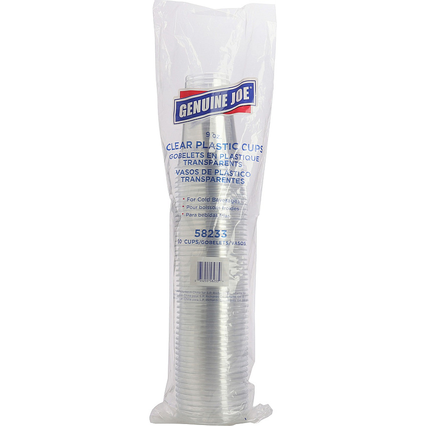 Genuine Joe 9 oz Clear Plastic Cups 9 fl oz - Clear - Plastic - Cold Drink, Beverage - 50/Pack - 20 / Carton (GJO58233CT)