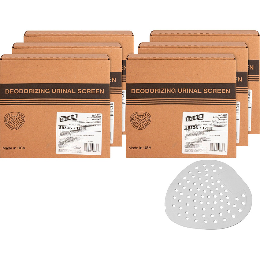 Genuine Joe Deluxe Urinal Screen Lasts upto 45 Days - Deodorizer, Flexible - 6 / Carton - White (GJO58336CT)