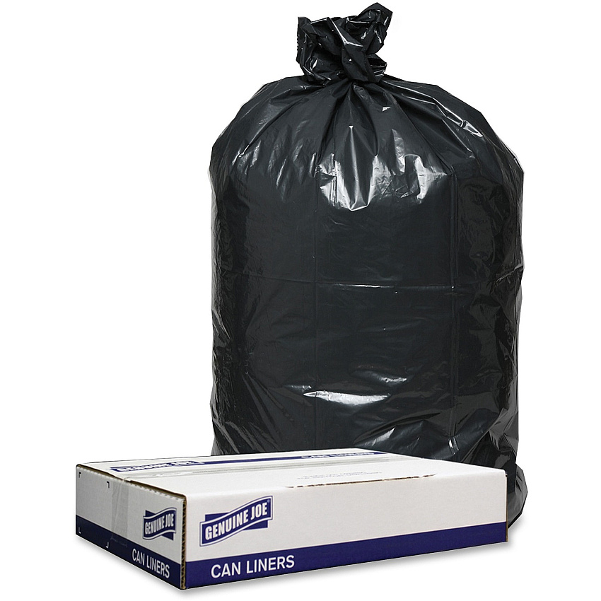 Genuine Joe Low Density Black Can Liners 60 gal Capacity - 58" Length x 38" Width x 1.20 mil (30 Micron) Thickness - Low Density - Black - Recycled - 100 / Carton (GJO98209)