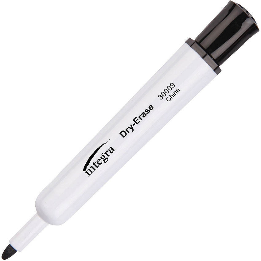 Integra Bullet Tip Dry-Erase Markers Bullet Marker Point - Erasable - Black Ink - 1 Dozen (30009)