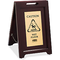 Rubbermaid Commercial Brass Plaque Wooden Caution Sign Print/Message 