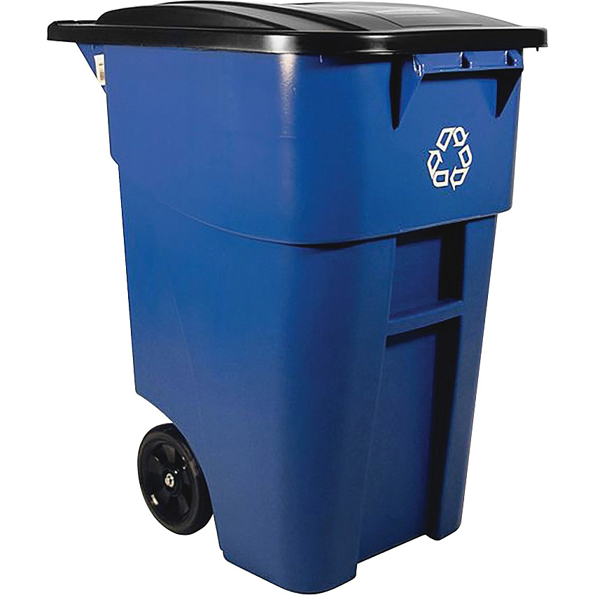 Rubbermaid Commercial Brute Recycling Rollout Container Swing Lid - 50 gal Capacity - Rectangular - Mobility, Heavy Duty, Wheels, Lid Locked, Easy to Clean, Hinged, Durable - 36.5" Height x 23.4" Width - Resin - Blue - 1 Each (9W2773BE)