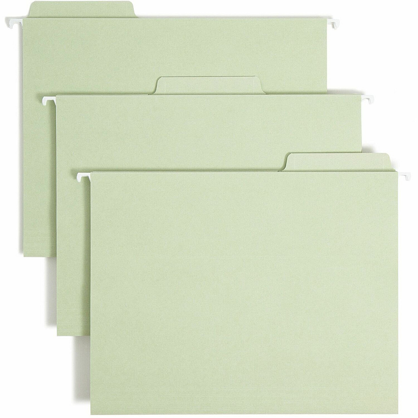 Smead FasTab 1/3 Tab Cut Letter Recycled Fastener Folder 8 1/2" x 11" - 2 Fastener(s) - Top Tab Location - Assorted Tab Position - 11 pt. - Moss - 10% Recycled - 18 / Box (65120)