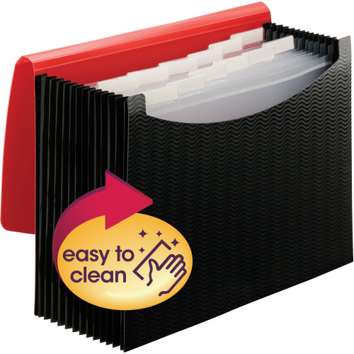Smead 12-Pocket Poly Expanding File, 0.88" Expansion, 12 Sections, 1/6-Cut Tab, Letter Size, Black/Red (70866)