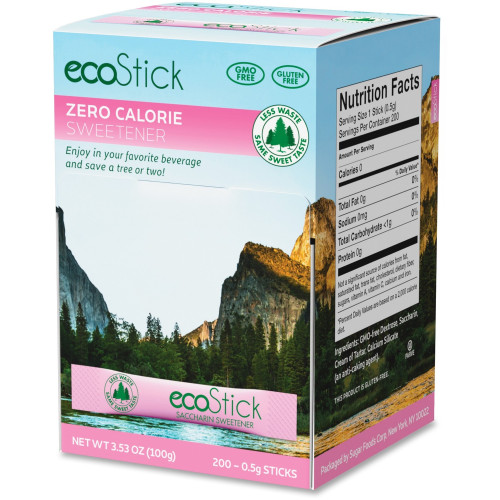 ecoStick SUG83745, Saccharin Sweetener Packets, 3.53 oz, 200 Count
