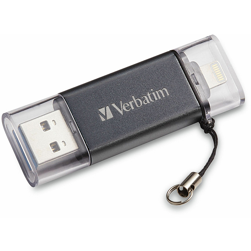 Verbatim 16GB Store 'n' Go Dual Flash Drive 16 GB - USB 3.2 (Gen 1) Type A, Lightning - Graphite - Lifetime Warranty - 1 Each (49304)