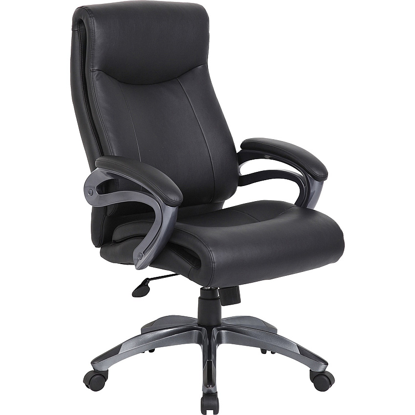 Boss B8661 Executive Chair Black Seat Color - LeatherPlus Seat Material - Gray Back Color - Leather Back Material - Black, Gray Frame Color - Nylon Frame Material - 5-star Base - 1 Each (B8661BK)
