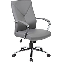 Boss B10101 Executive Chair Gray Seat Color - LeatherPlus Seat Material - Gray Back Color - Leather, Polyurethane Back Material - Chrome, Black Frame Color - Chrome Frame Material - 5-star Base - 1 Each (B10101GY)