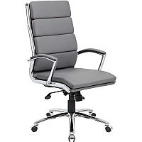 Boss B9471 Executive Chair Gray Seat Color - Vinyl Seat Material - Gray Back Color - Chrome, Black Frame Color - Chrome Frame Material - 5-star Base - Armrest - 1 Each (B9471GY)