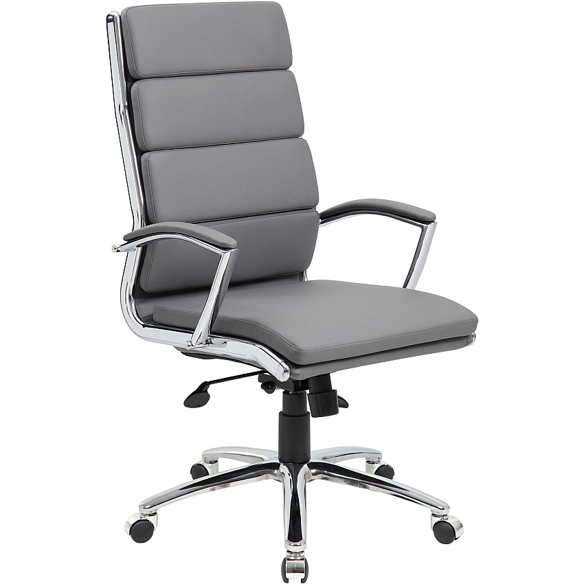 Boss B9471 Executive Chair Gray Seat Color - Vinyl Seat Material - Gray Back Color - Chrome, Black Frame Color - Chrome Frame Material - 5-star Base - Armrest - 1 Each (B9471GY)