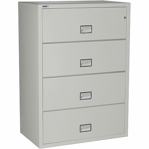 Phoenix World Class Lateral File - 4-Drawer 38.9" Width x 23.6" Depth x 54.7" Height - 4 x Drawer(s) for File - Lateral - Fire Resistant, Explosion Resistant, Impact Resistant, Security Lock - Light Gray - 1 Each (LAT4W38LG)