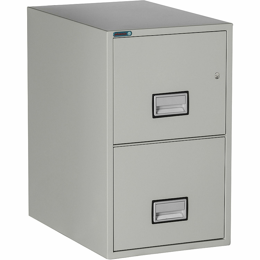 Phoenix World Class Vertical File - 2-Drawer 16.9" Width x 25" Depth x 28" Height - 2 x Drawer(s) for File - Letter - Vertical - Fire Resistant, Explosion Resistant, Impact Resistant, Security Lock - Light Gray - 1 Each (LTR2W25LG)