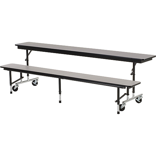 Virco MTC Series Mobile Convertible Bench Table 96" x 15" Top Gray Nebula Rectangle, High Pressure Laminate (HPL) Top - Height Adjustable - 27" to 29" Adjustment - 96" Table Top Width x 15" Table Top Depth x 0.75" Table Top Thickness - Asse (MTC8GYNEBBLK)