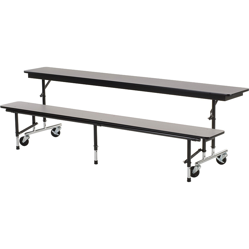 Virco MTC Series Mobile Convertible Bench Table 96" x 15" Top Gray Nebula Rectangle, High Pressure Laminate (HPL) Top - Height Adjustable - 27" to 29" Adjustment - 96" Table Top Width x 15" Table Top Depth x 0.75" Table Top Thickness - Asse (MTC8GYNEBBLK)