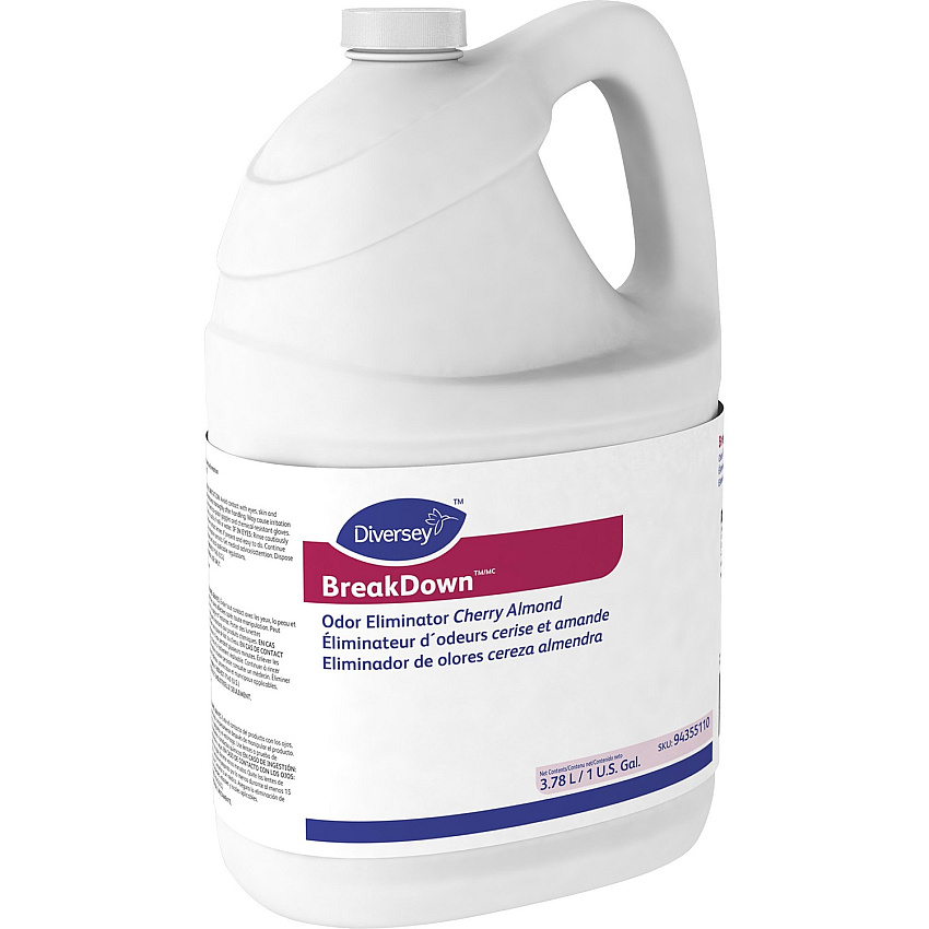 Diversey BreakDown Odor Eliminator For Healthcare, Carpet, Washroom, Food Service Area, School, Office, Hotel - Concentrate - Liquid - 128 fl oz (4 quart) - Cherry Almond Scent - Organic - Red Bottle - 1 Each (94355110)