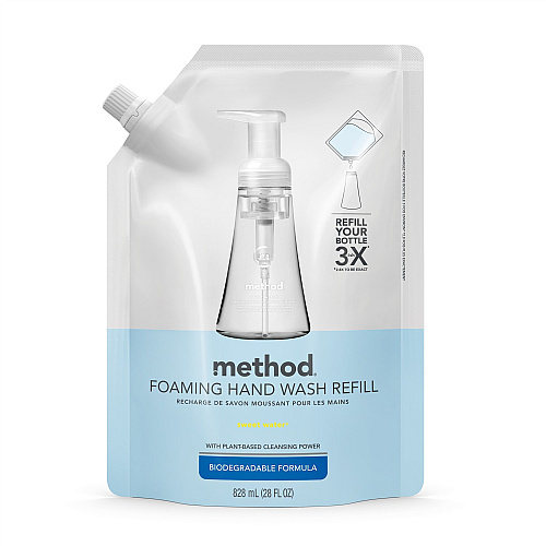 Method Foaming Hand Soap Refill Sweet Water ScentFor - 28 fl oz (828.1 mL) - Hand - Clear - Triclosan-free - 4 / Carton (00662CT)