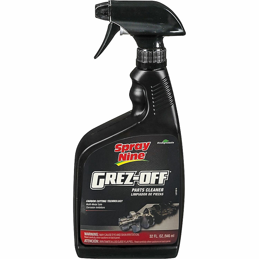 Spray Nine Grez-Off Parts Cleaner Degreaser For Multipurpose - 32 fl oz (1 quart) - Recommended For: Grease Remover, Dirt Remover - Non-flammable, Solvent-free, Water Soluble, VOC-free, Odorless, Fume-free, Heavy Duty - Clear Bottle - 12 / Carto (22732CT)