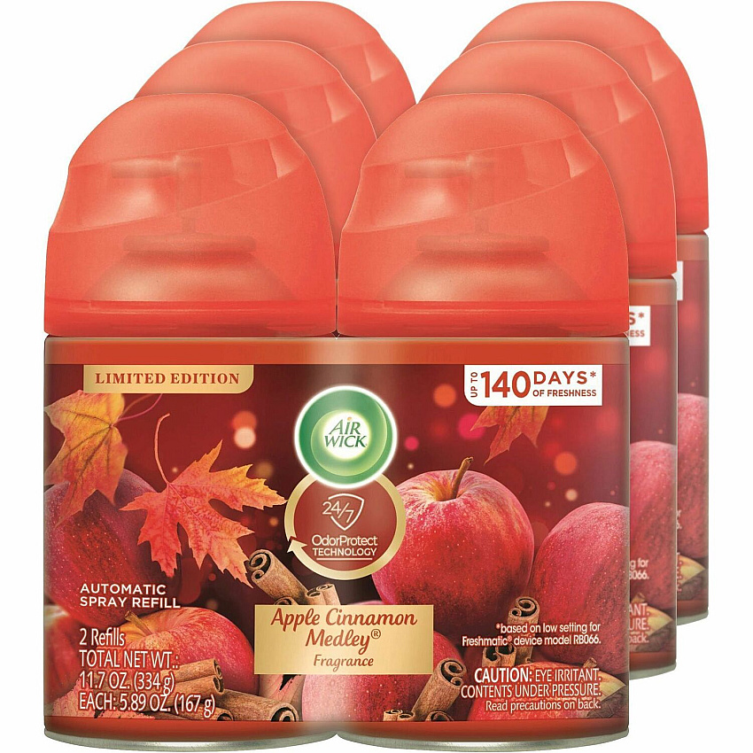 Air Wick Freshmatic Air Freshener Spray Refill Spray - 5.90 oz - Apple Cinnamon Medley - 60 Day - Odor Neutralizer, Long Lasting - 2/Pack - 3 / Carton (82680CT)