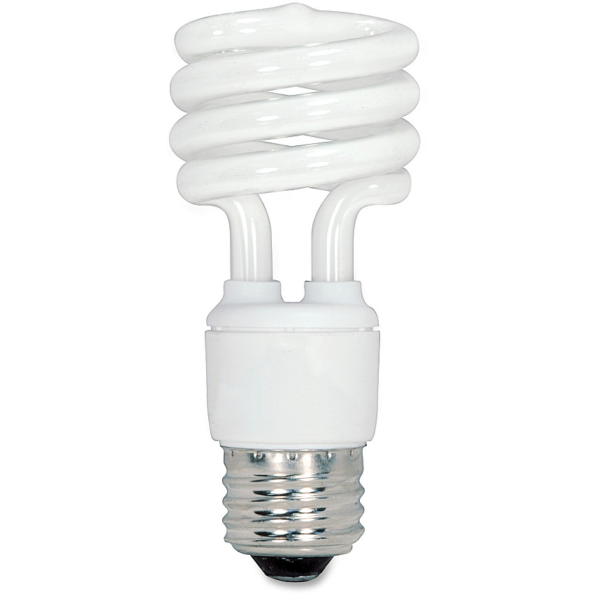 Satco 13-watt Fluorescent T2 Spiral CFL Bulb 13 W - 60 W Incandescent Equivalent Wattage - 120 V AC - 900 lm - Spiral - T2 Size - White Light Color - E26 Base - 12000 Hour - 2700&deg;K Color Temperature - 82 CRI - Ballast-free, Energy Saver, Ins (S6235CT)