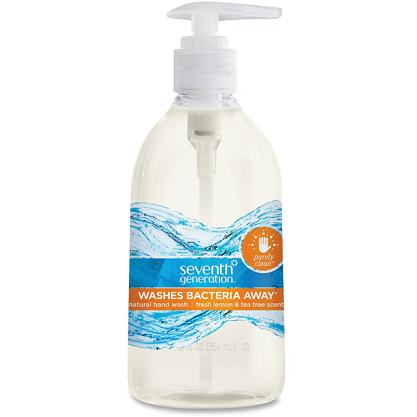 Seventh Generation Purely Clean Hand Wash Fresh Lemon & Tea Tree Scent - 12 fl oz - Pump Bottle Dispenser - Kill Germs, Bacteria Remover - Hand - Antibacterial - Clear - Dye-free, Phthalate-free, Bio-based, Rich Lather, Gluten-free - 8 / Carton (22924CT)