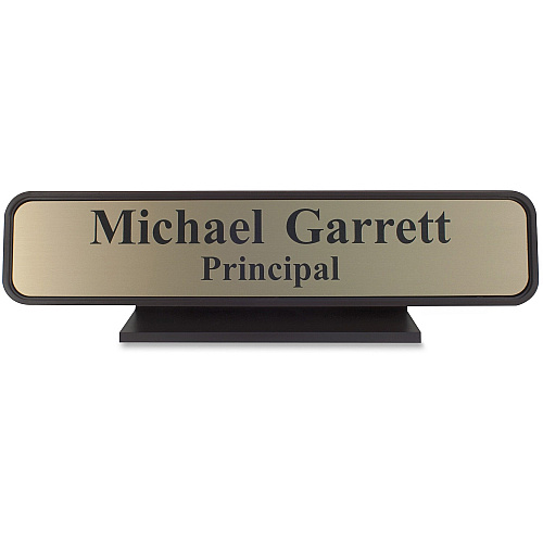 Xstamper Designer Framed Desk Sign 10" Holding Width x 2" Holding Height - Rectangular Shape - Rounded Corner - Aluminum, Plastic - Brown - 1 Each (K27)