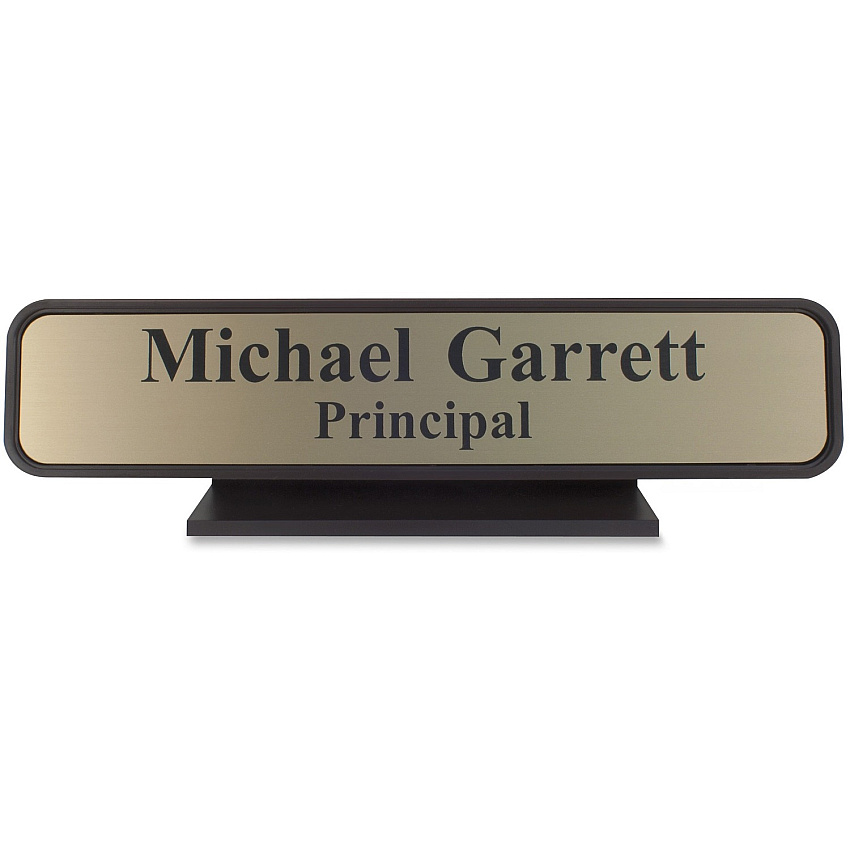 Xstamper Designer Framed Desk Sign 10" Holding Width x 2" Holding Height - Rectangular Shape - Rounded Corner - Aluminum, Plastic - Brown - 1 Each (K27)