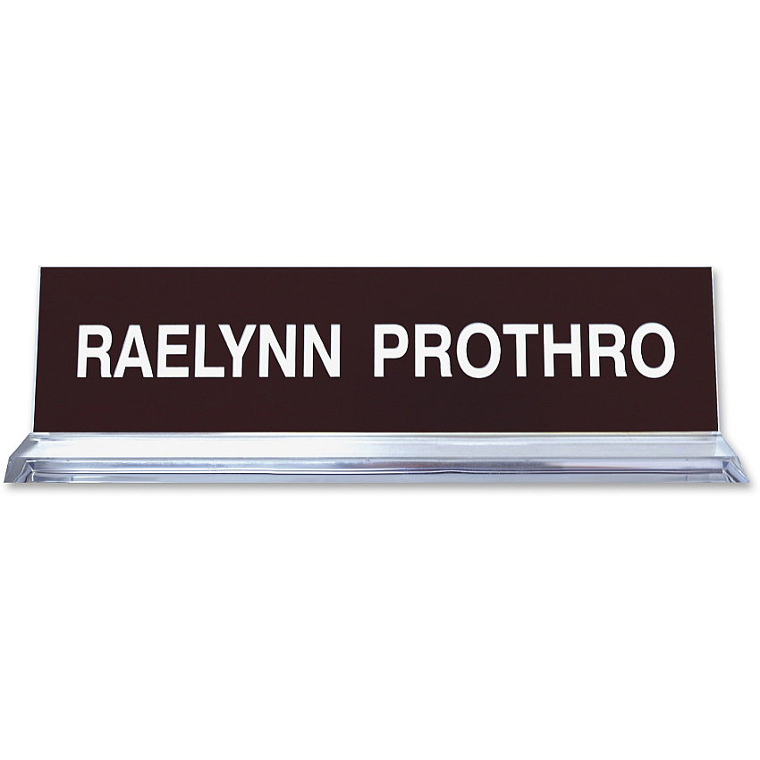 Xstamper Acrylic Base Desk Sign 8" Holding Width x 2" Holding Height - Rectangular Shape - Double Sided - Durable - Acrylic, Plastic - Clear - 1 Each (K40)