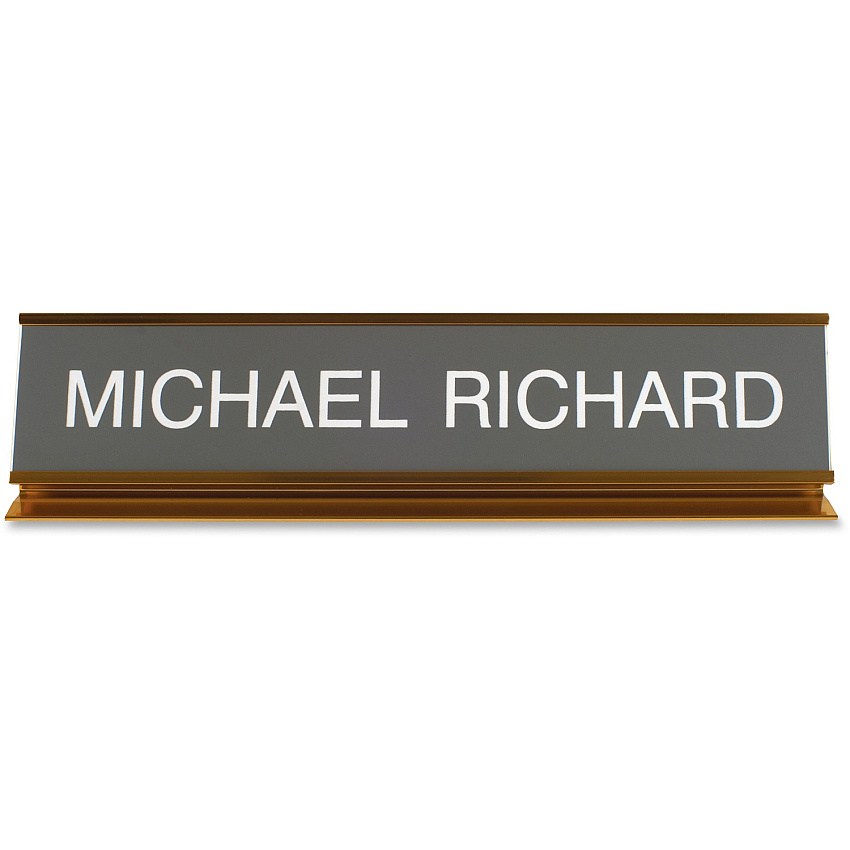 Xstamper Pedestal Aluminum Desk Sign 10" Holding Width x 2" Holding Height - Rectangular Shape - Long Lasting, Durable - Aluminum, Plastic - Gold - 1 Each (K53)