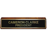 Xstamper Wood Base Brass Plated Desk Sign 10" Width x 2" Height - Rectangular Shape - Brass, Walnut Wood - Black - 1 Each (K89)