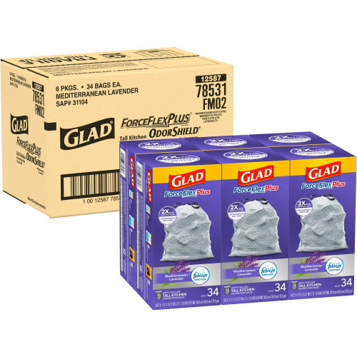 Glad ForceFlexPlus Trash Bags with Gain Lavender Scent