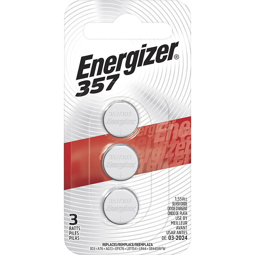 Energizer 357/303 Silver Oxide Button Battery 3-Packs For Multipurpose - 1.5 V DC - 3/Pack - 120 / Carton (357BPZ3CT)