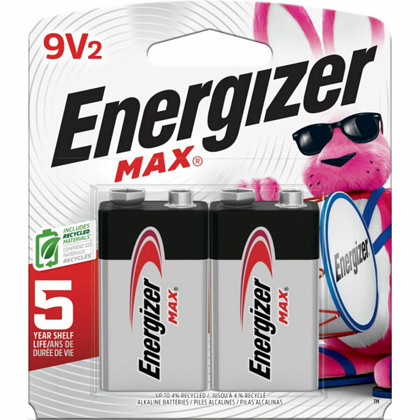 Energizer 9-Volt MAX Alkaline Batteries, 2-Packs For Multipurpose - 9V - 595 mAh - 9 V DC - 2/Pack - 48 / Carton (522BP2CT)