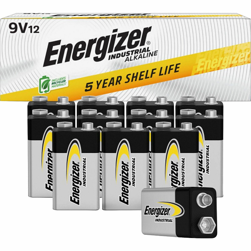 Energizer 9-Volt Industrial Alkaline Batteries, 12-Pack For Multipurpose - 9V - 9 V DC - 12/Box - 6 / Carton (EN22CT)