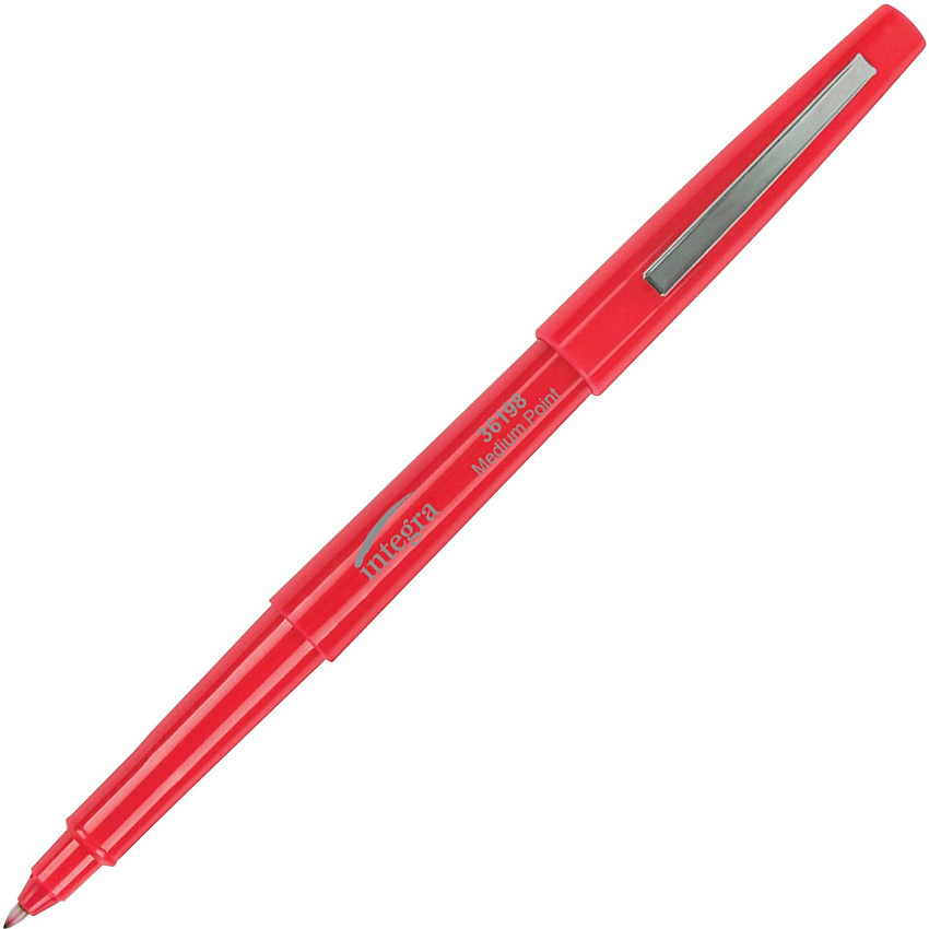 Integra Medium-point Pen Medium Pen Point - Red Ink - Water Based - Red Barrel - Resin Tip - 1 Dozen (36198)