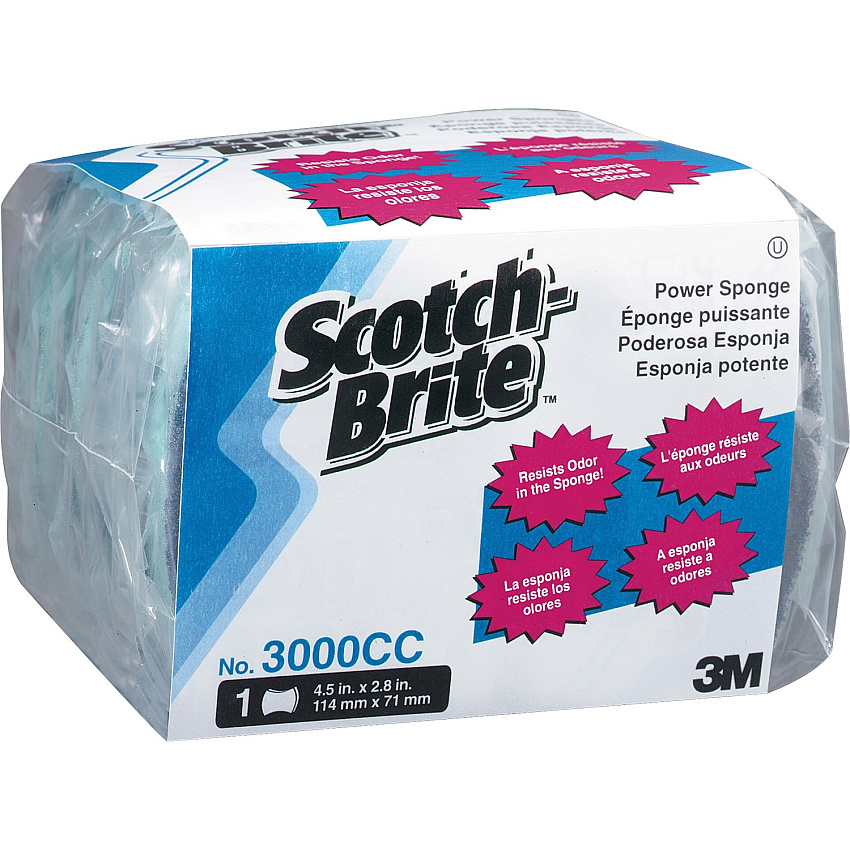 Scotch-Brite Power Sponges 0.7" Height x 4.5" Width x 2.8" Depth - 5/Pack - 12 / Carton - Aqua (3000CCCT)