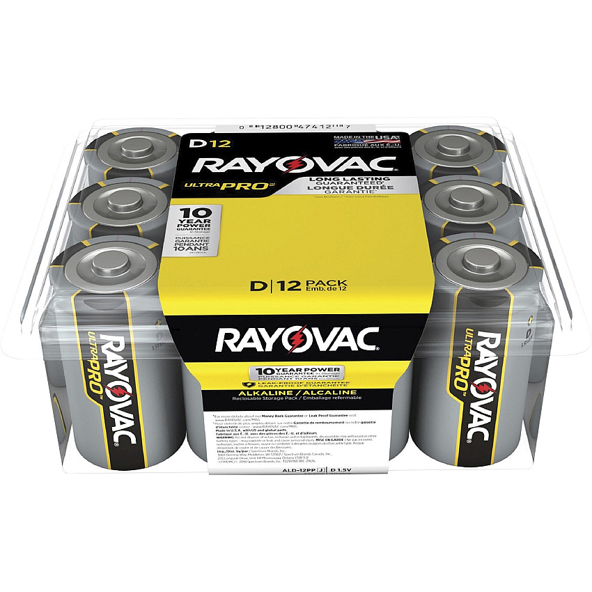 Rayovac Ultra Pro Alkaline D Battery 12-Packs For Multipurpose - D - 1.5 V DC - 12/Pack - 8 / Carton (ALD12PPJCT)