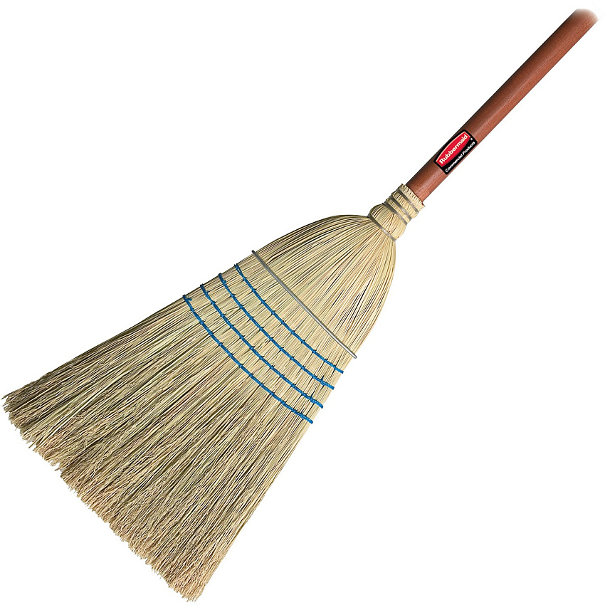 Rubbermaid Commercial Warehouse Corn Broom 12" Brush Face - 1.13" Handle Diameter - Pine Handle - Blue - 12 / Carton (638300BECT)