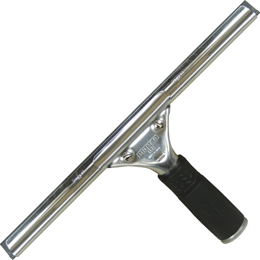 Unger 12" Pro Stainless Steel Complete Squeegee 12" Blade - Non-slip Grip, Ergonomic - Black, Silver - 10 / Carton (PR300CT)