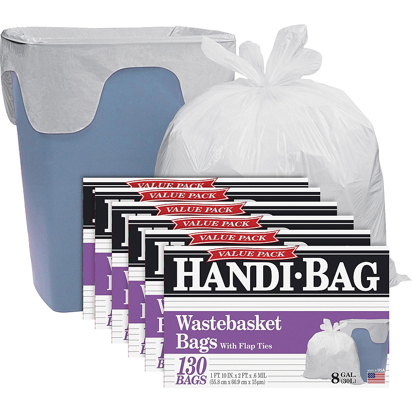 Berry Handi-Bag Wastebasket Bags Small Size - 8 gal Capacity - 24" Length x 21.50" Width x 0.60 mil (15 Micron) Thickness - White - Hexene Resin - Home, Office - 130/Box - 6 / Carton (HAB6FW130CT)
